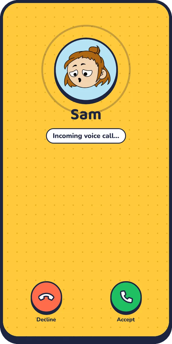An incoming Talklio voice call from Sam with Accept and Decline buttons